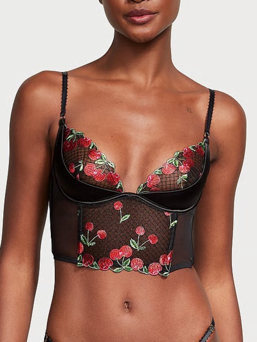 Victoria’s Secret Cherry Embroidery Quarter-Cup Corset
